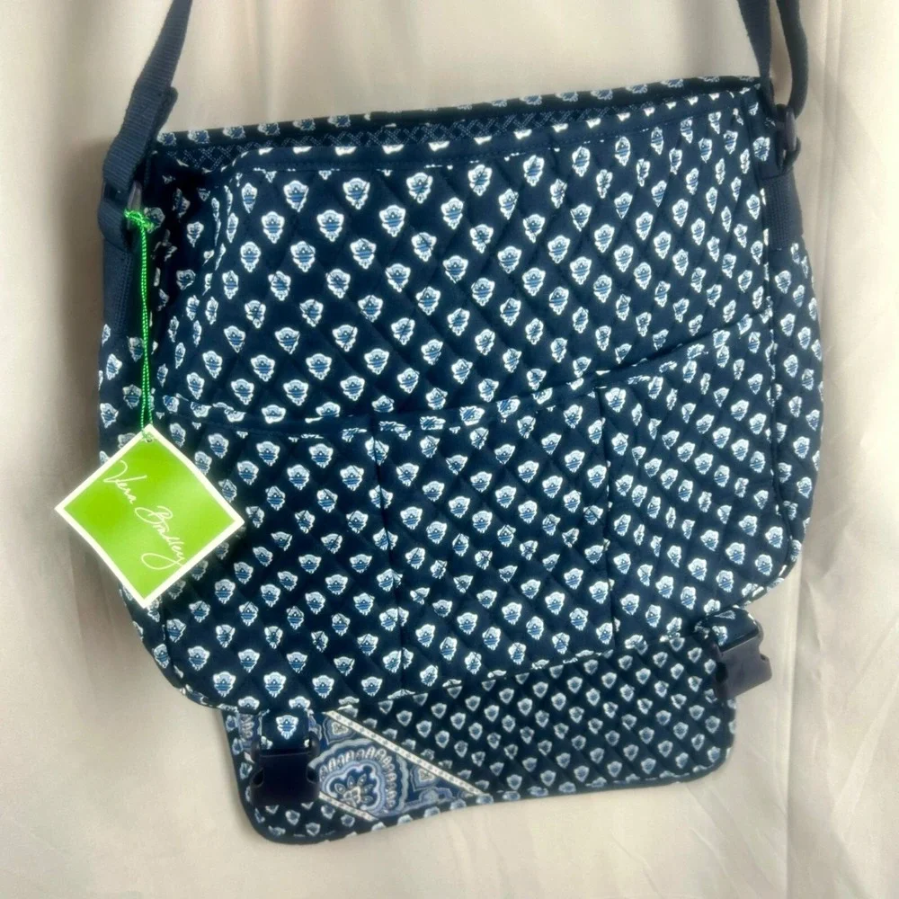 NEW Vintage Y2K Vera‎ Bradley Nantucket Navy Messenger Bag Blue White Retired